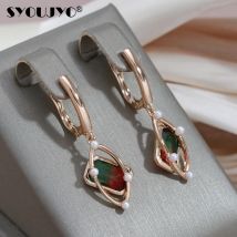 Syoujyo Wassermelone Zirkon Zirkon baumeln Ohrringe für Frauen Gold Farbe Schmuck Accessoires mit Perle