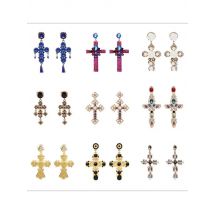 JURAN Baroque Vintage Big Cross Earrings For Women Large Long Earrings Jewelry Brincos Rhinestones Dangle Earrings Bijoux 2019