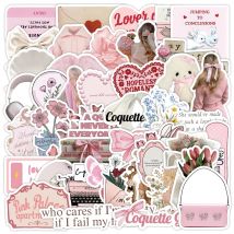 10/30/50pcs Cute Pink Coquette Aesthetic Stickers Kawaii INS Style Girl Sticker Decoration Luggage Phone Laptop Graffiti Decals
