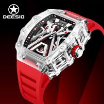 Deesio Automatische mechanische Uhr für Herren, hohles Skelett, leuchtende Zeiger, 50 m wasserdicht, Edelstahl, lässig, Geschäftsgeschenk