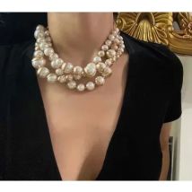 Vintage Elegant Glass Pearl Multilayer Short Necklace for Women Chokers Collares and Bracelet