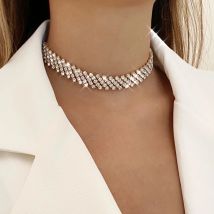 IngeSight.Z Luxuriöse mehrreihige Strasssteine, kurze Halsketten, glänzende Kristall-Halsketten, Kragen für Frauen, Hals, Hochzeit, Schmuck