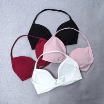 KEIN LOGO Yoga-BH für Damen, niedrige Unterstützung, gerüscht, Neckholder, Sport-BH, sexy, offener Rücken, Fitnessstudio, bauchfreies Top, gepolstert, nahtlos, Workout, Yoga-Tanktops