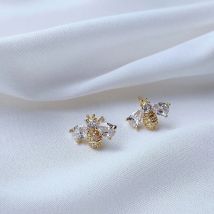 Luxury Golden Zircon Bee Stud Earrings for Women Cute Small Crystal Rhinestone Animal Insect Honeybee Earring Fashion Jewellry
