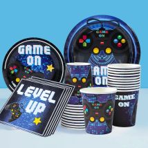 Videospiel Geburtstagsdekoration Geschirrset Teller Tassen Serviettenspiel auf Thema Partyzubehör Geschenk für Jungen Mädchen Kinder Spieler