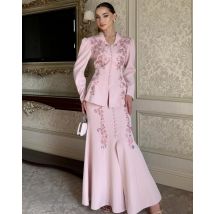 Customized Modern Style Elegant Jersey Beading Button Mermaid V-neck Long Dresses Bespoke Occasion Dresses High Quality Matching