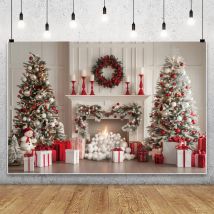 White Wall Christmas Party Backdrop Photography Xmas Tree Gift Fireplace Background Baby Portrait