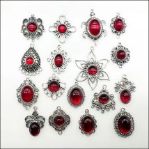 New Flower Feather Animal Pendants Tibetan Silver Plated Connectors Red Glass Glaze For Bracelets Charms Making Jewelry
