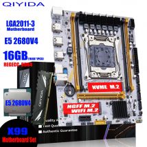 QIYIDA X99 Motherboard LGA 2011-3 Set Kit Xeon E5 2680 V4 CPU Prozessor 16G=1*16G DDR4 REG ECC RAM Speicher NVME M.2 TPM2.0 Stecker