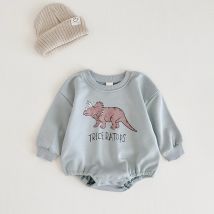 2024 koreanische Frühling Sweatshirt Overall Baby Overall Dinosaurier Druck Jungen und Mädchen Langarm Dreieck Overall Baby Strampler