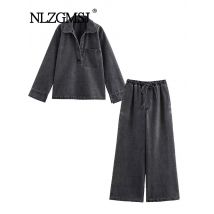 2024 Set di jeans autunnali da donna colletto rovesciato Casual Top Fashion vita alta Streetwear pantaloni di jeans femminili set di due pezzi