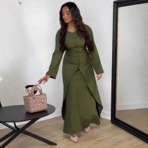 S2-XL 2025, neues afrikanisches Kleid, Herbst/Winter, Damen-Abendkleid mit Satin-Knopf, zweiteiliges Set