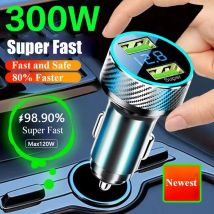Adattatore per caricabatteria da auto USB 2 in 1 Carica super veloce da 300 W con monitor di tensione per iPhone Samsung iPad Huawei Oneplus OPPO VIVO