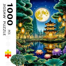1000 Stück großes Puzzle – bezaubernde Mondschein-Nacht- und chinesische Architekturszene, interaktives Familienspiel, DIY-Heimdekoration,