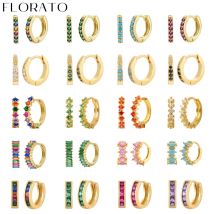 925 sterling silver ear Needle colorful zircon hoop earring Fashion round geometric gold earrings for women trendy Party Jewelry