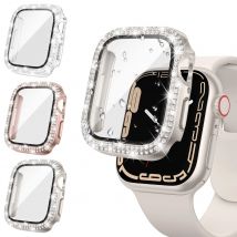 Szklana + diamentowa osłona do etui na zegarek Apple 46 mm 40 mm 44 mm 41 mm 42 mm 45 mm Bling Bumper Protector iWatch Series 10 9 se 5 6 7 8 etui