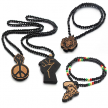 SOMEHOUR King Lion Africa Map Pendant Necklace String Wood Beads Chains Peace Symbol Power Fist Hiphop Jewelry For Women Men