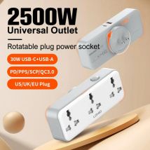 US UK EU-Stecker, Steckdose, 3 Steckdosen, Multitap-Wandsteckdosenleiste, Steckdose, USB A, USB-C-Anschluss, kein Verlängerungskabel, drehbarer Stecker