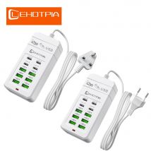 Ładowarka USB z wtyczką EU UK US, szybka, z przedłużaczem 1.2m, 6 portami USB-A i 4 portami USB-C, przenośna, do telefonu komórkowego, gniazdo USB