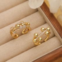 HECHENG Rame Metallo Brillante Squisito anello coreano con perline a ferro di cavallo Adatto per uomini e donne Gioielli semplici regolabili 1 pezzo