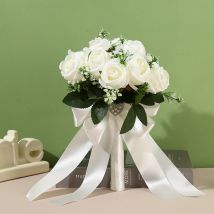 1 künstlicher Blumenstrauß, Brautjungfern-Hochzeits strauß, weiße künstliche Rosen hochzeits dekoration, Haupt dekoration