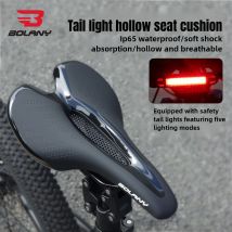 BOLANY Bike Saddle with Warning Lights Hollow Breathable High Rebound Waterproof Road Bike MTB Saddle Bicycle Accessories