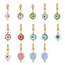 Natural Stone DIY Oil Dropl Eye Shape Accessories Charm Stainless Steel Gold Plated Heart Pendant with Clasp Fashion Jewelry