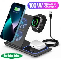 40W 3 in 1 LED Fast Wireless Charger Stand stazione di ricarica pieghevole per iPhone 15 14 13 12 11Apple Watch 9 8 7 6 5 Airpods Pro
