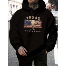 Męska bluza z kapturem na jesień i zimę, luźny krój, wzór czaszki krowy Texas longhorn, długi rękaw, ciepły sweter.