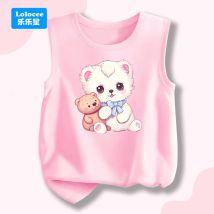 Niedliches ärmelloses Baumwollshirt mit Cartoon-Bär-Aufdruck für Mädchen – Sommer-Unterhemd mit Rundhalsausschnitt, Weste für Kinder, Baumwoll-Tanktop XWW1