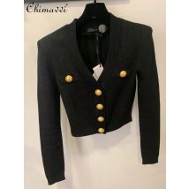 Französisch Mode V-Ausschnitt Metalls chnalle Slim Fit Top Frühling und Herbst neue Damen Langarm elegante Strickjacke Pullover Frauen