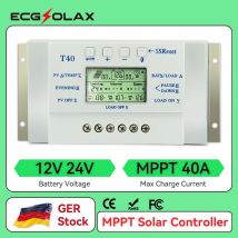 ECGSOLAX MPPT 40A Regolatore di carica solare 12V 24V Display LCD automatico Regolatore fotovoltaico Doppio timer di controllo per sistema di illuminazione solare