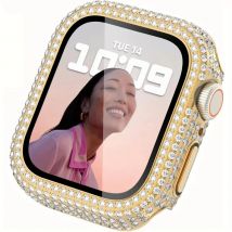 BUSKOZ Strass-Dekor, gehärtetes Glas, Displayschutzfolie, Uhrengehäuse für Apple Watch 38/40/41/42/44/45 mm, Serie SE/9/8/7/6/5/4/3