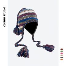 Hochwertige hand gestrickte Pullover mütze im ethnischen Stil Winter Männer und Frauen Samt warm gestreifte Gehörschutz Schnür bomber hüte