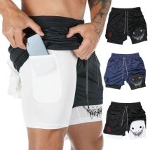 Herren 2 in 1 Laufs horts Print Performance Shorts Gym Workout Schnellt rocknende Sports horts mit Handy taschen und Handtuch schlaufe