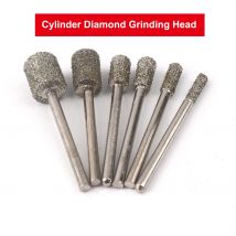 5PCS 46 Grit Cylinder Diamond Grinding Head 3MM Shank Cylindrical Points Coated Carving Burrs Lapidary Jade Dremel Rotary Tool