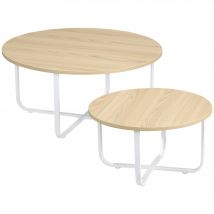 HOMCOM Juego de 2 Mesas de Centro Ø65x32 cm y Ø45x26 cm con Encimera de Madera