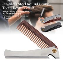 Klappbarer Bartkamm, Schnurrbartkamm, klappbarer Taschen-Schnurrbart-Formkamm, runder Kamm aus Edelstahl, Zähne, Bartkamm, Bartkamm