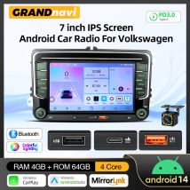 Radio para Auto Android 14 de 7 Pulgadas con Carplay para VW Volkswagen Jetta Passat Golf Polo, Estéreo para Auto con GPS, Wifi, FM, RDS, EQ, Doble USB, Carga PD3.0
