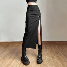 Y2k schwarz sexy Split Midi Röcke Sommer lässig koreanisch schlank eine Linie Röcke Gothic High Taille Streetwear alle passen Röcke