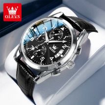 OLEVS Quarzuhr für Männer Original Lederband Datumsanzeige Wasserdicht Leucht Business Casual Quarz Herrenuhr Top Marke