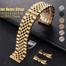 12/13/14/16/17/18/19/20/21/22 mm massives Edelstahl-Uhrenarmband für Rolex-Armband mit flachen, gebogenen Enden, für Herren und Damen, Ersatz