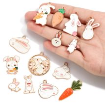 10pcs Enamel Alloy Rabbit Carrot Charm Earring Pendant DIY Keychain Necklace Jewelry Accessories W511