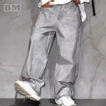American Streetwear hochwertige Distressed Cargo hose japanische Harajuku Baggy Pants Männer plus Größe Straight-Leg Hose männlich