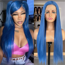 Aschblaue lange, seidige, gerade synthetische Perücke, freier Teil, langes, blau gefärbtes Haar, 13 x 4 Lace-Front-Perücken für Frauen, tägliche Party, Cosplay