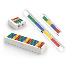 Building Block Stationery Small Particle Bricks Rule Pencil Box Sharpener Drill Pen Knife Pocket Mounted Text Toy for Kids