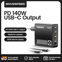 MOVESPEED-cargador de USB-C de 140W PD3.1, adaptador de cargador GaN de carga rápida de alta velocidad para MacBook Pro Air Surface Lenovo Dell Laptop