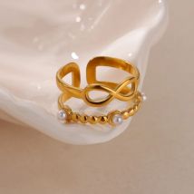 Mehr schicht ige Unendlichkeit Perlen ringe für Frauen Gold Farbe Edelstahl Ring ästhetische weibliche Band Aussage Paar Schmuck Geschenke