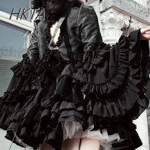 Gothic Style Dark Black White Vest Coat 2025 Spring Autumn Heavy Industry Ruffled Horn Sleeve Shirt Lolita Shawl Women Top Y2k