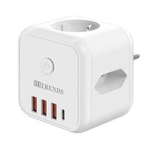 Kabellose Steckdosenbox, Mehrfachsteckdose mit USB, 3-fach Steckdose mit Schalter, 7-in-1 Steckdosenadapter mit USB-C, Mehrfachsteckdosenbox für Küche, Reisen und Büro, Weiß